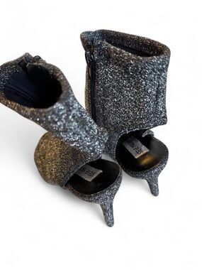 Steve Madden Black Glitter Open-Toe Ankle Booties
